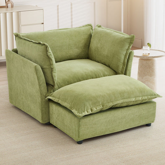 47 Modern Armchair Sofa with Ottoman - Upholstered Lounge Chair, Wide Seat, Curved Armrests & Soft Pillows for Living Room