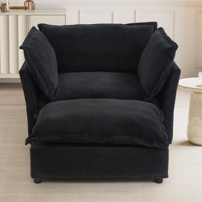 47 Modern Armchair Sofa with Ottoman - Upholstered Lounge Chair, Wide Seat, Curved Armrests & Soft Pillows for Living Room