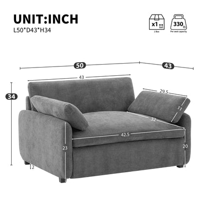 50 Oversized Chenille Lounge Chair - Wide Deep Seat Armchair with Color Block Design & Throw Pillows