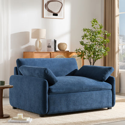 50 Oversized Chenille Lounge Chair - Wide Deep Seat Armchair with Color Block Design & Throw Pillows