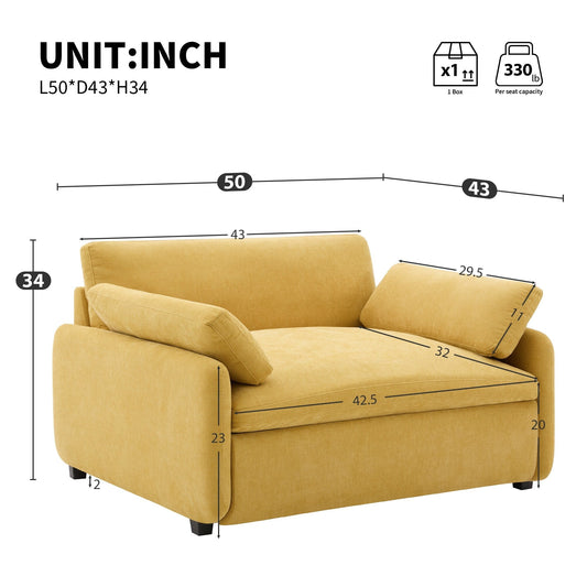 50 Oversized Chenille Lounge Chair - Wide Deep Seat Armchair with Color Block Design & Throw Pillows