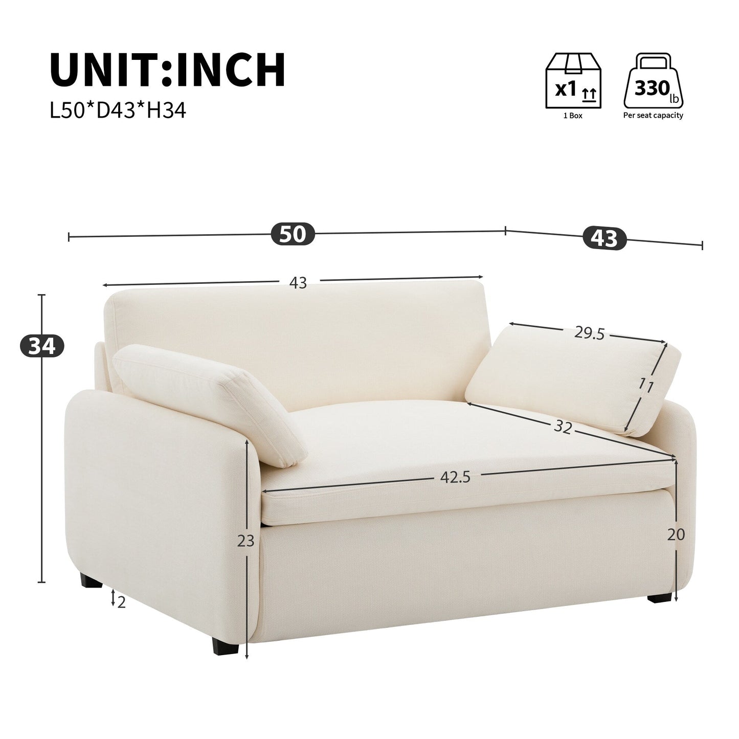 50 Oversized Chenille Lounge Chair - Wide Deep Seat Armchair with Color Block Design & Throw Pillows