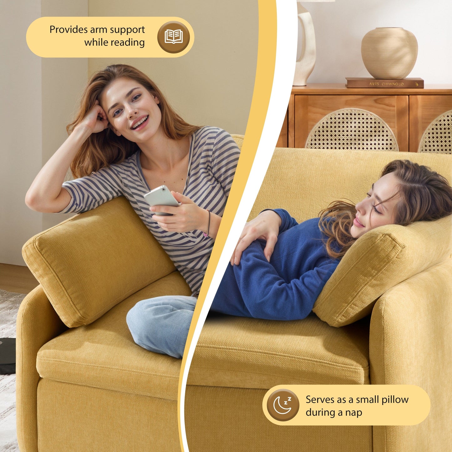 50 Oversized Chenille Lounge Chair - Wide Deep Seat Armchair with Color Block Design & Throw Pillows