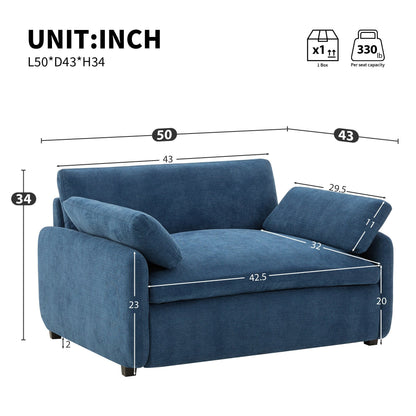 50 Oversized Chenille Lounge Chair - Wide Deep Seat Armchair with Color Block Design & Throw Pillows