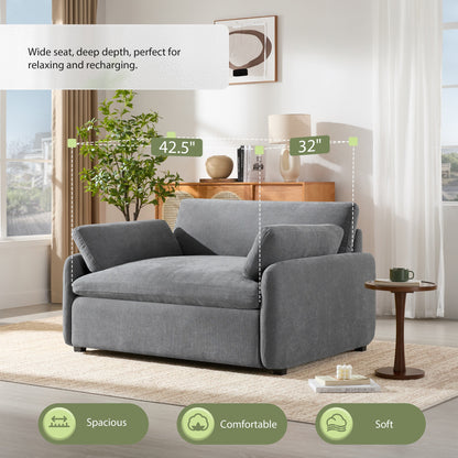 50 Oversized Chenille Lounge Chair - Wide Deep Seat Armchair with Color Block Design & Throw Pillows