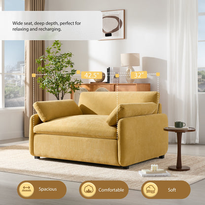 50 Oversized Chenille Lounge Chair - Wide Deep Seat Armchair with Color Block Design & Throw Pillows