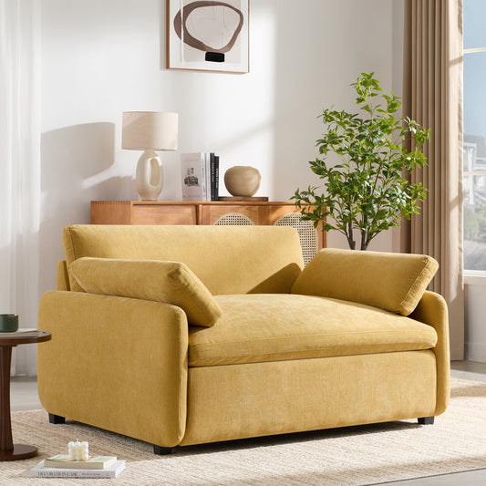 50 Oversized Chenille Lounge Chair - Wide Deep Seat Armchair with Color Block Design & Throw Pillows