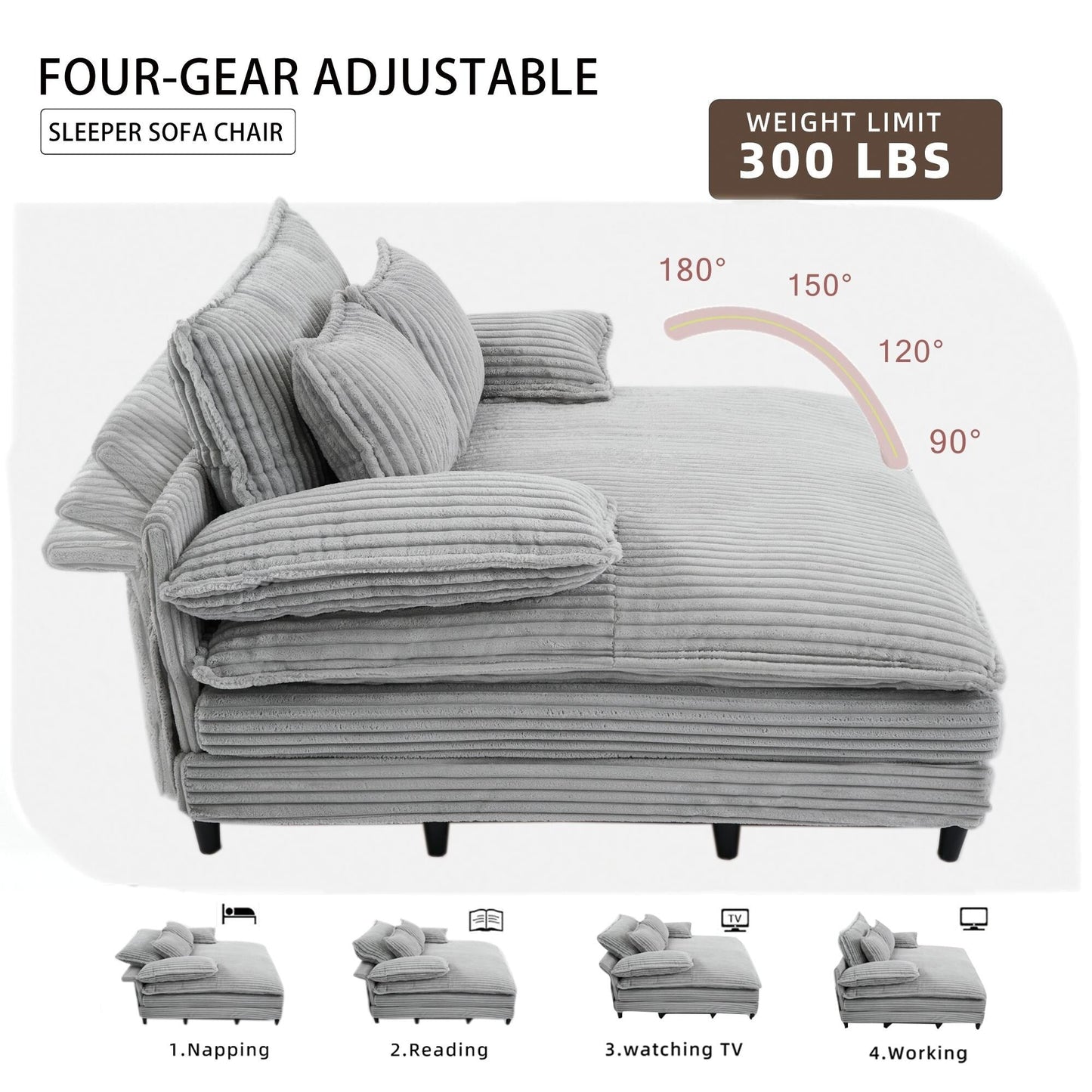 54.75 W Oversized Chaise Lounge Chair Fluffy Cushioned Sofa Bed with 2 Pillows
