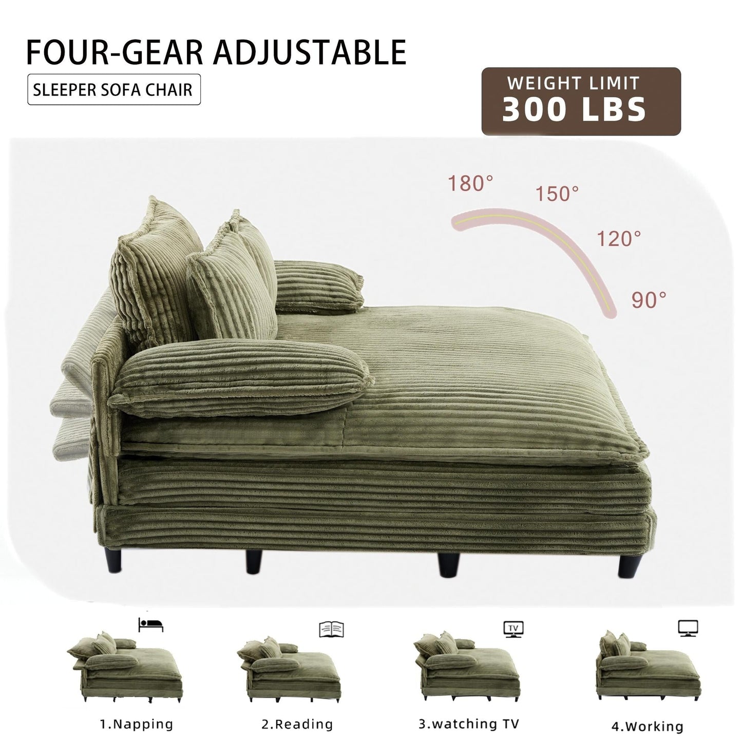 54.75 W Oversized Chaise Lounge Chair Fluffy Cushioned Sofa Bed with 2 Pillows