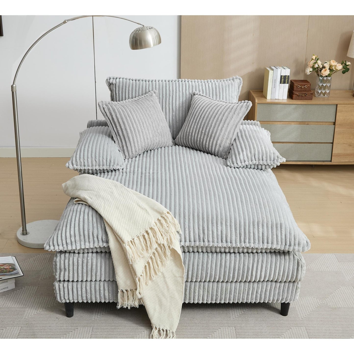 54.75 W Oversized Chaise Lounge Chair Fluffy Cushioned Sofa Bed with 2 Pillows