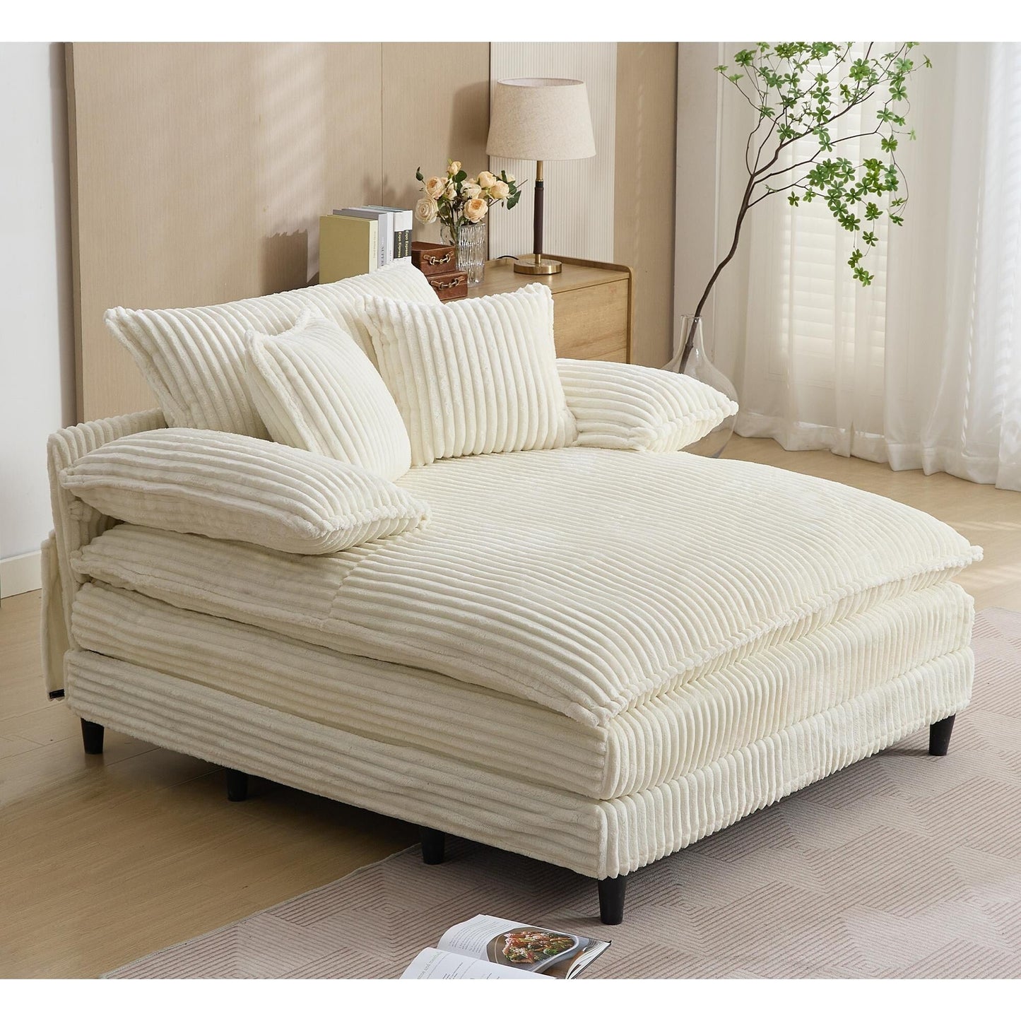 54.75 W Oversized Chaise Lounge Chair Fluffy Cushioned Sofa Bed with 2 Pillows