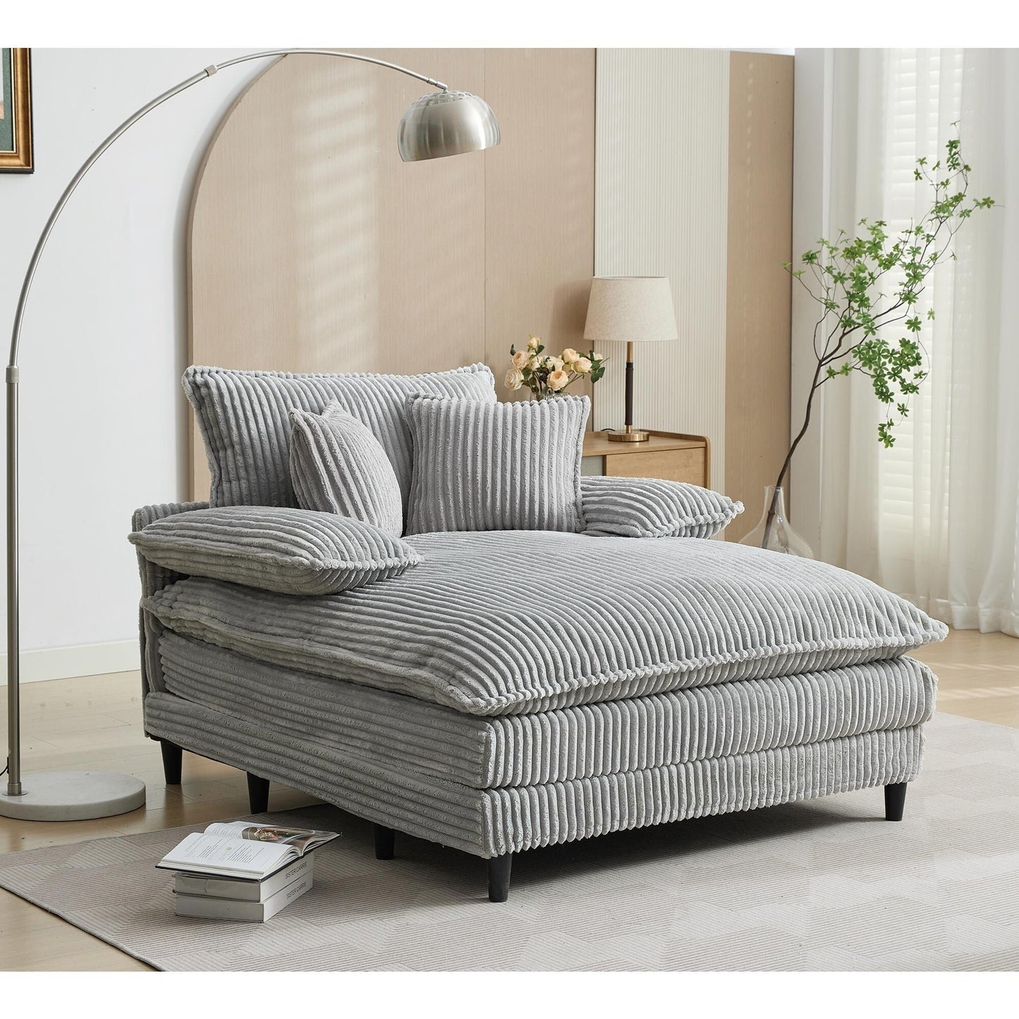 54.75 W Oversized Chaise Lounge Chair Fluffy Cushioned Sofa Bed with 2 Pillows