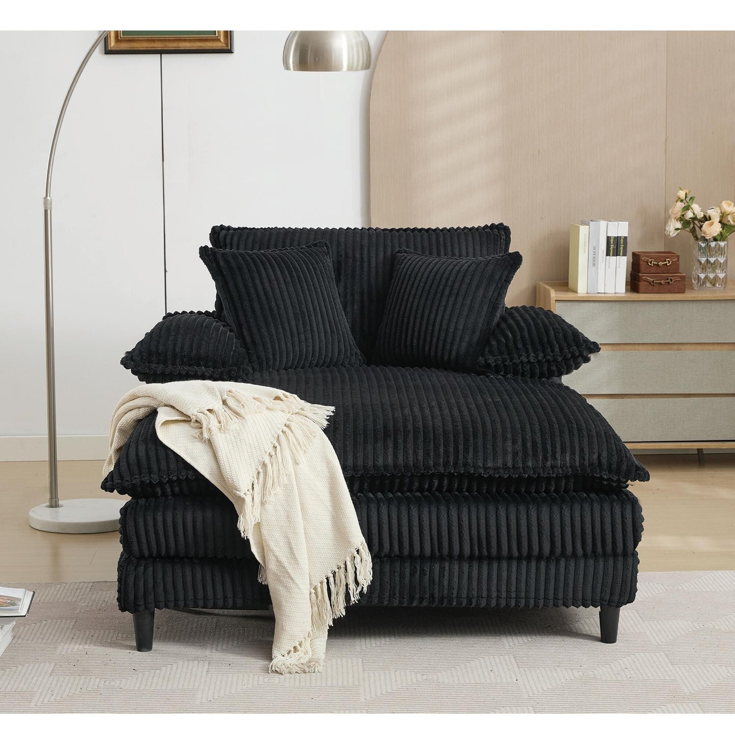 54.75 W Oversized Chaise Lounge Chair Fluffy Cushioned Sofa Bed with 2 Pillows