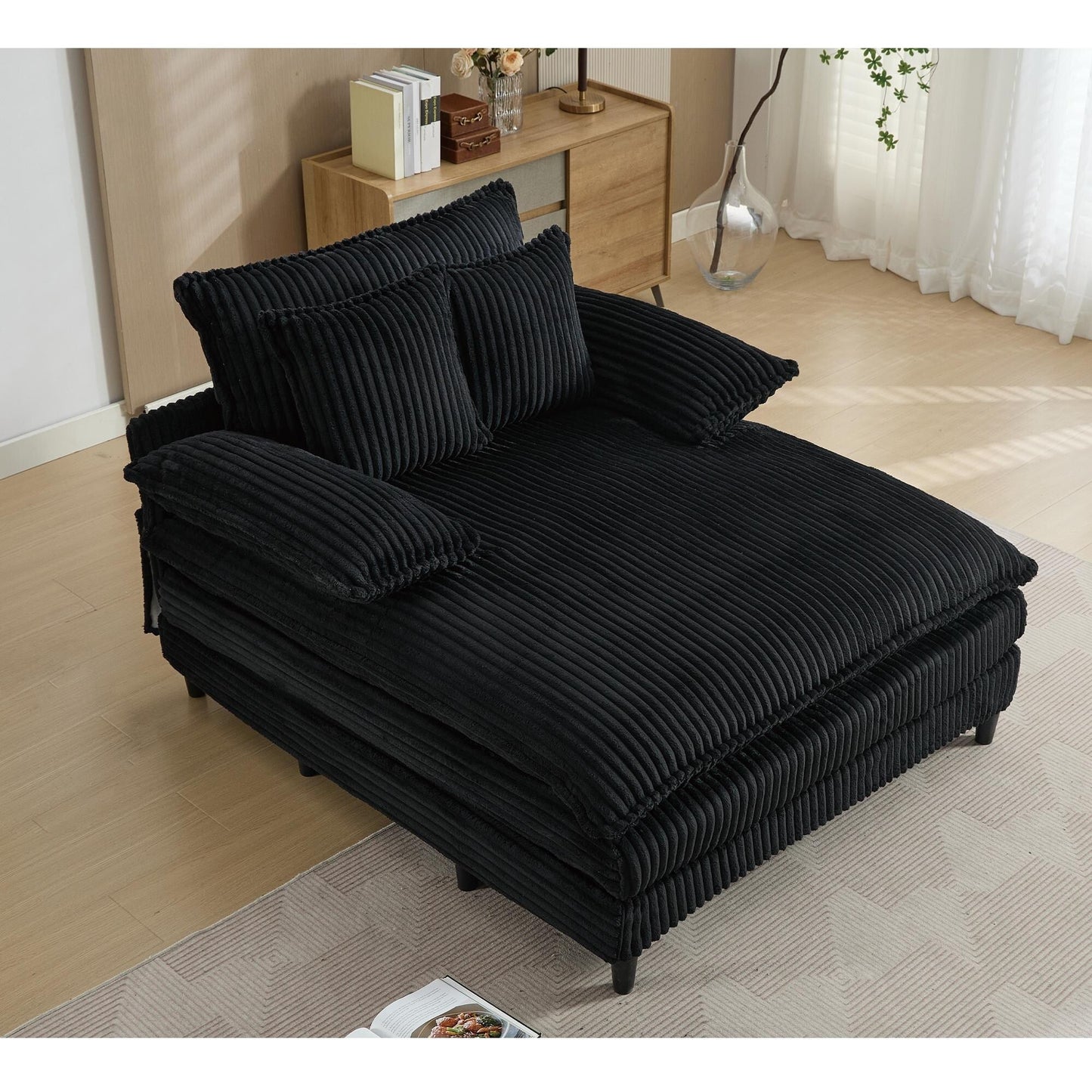 54.75 W Oversized Chaise Lounge Chair Fluffy Cushioned Sofa Bed with 2 Pillows