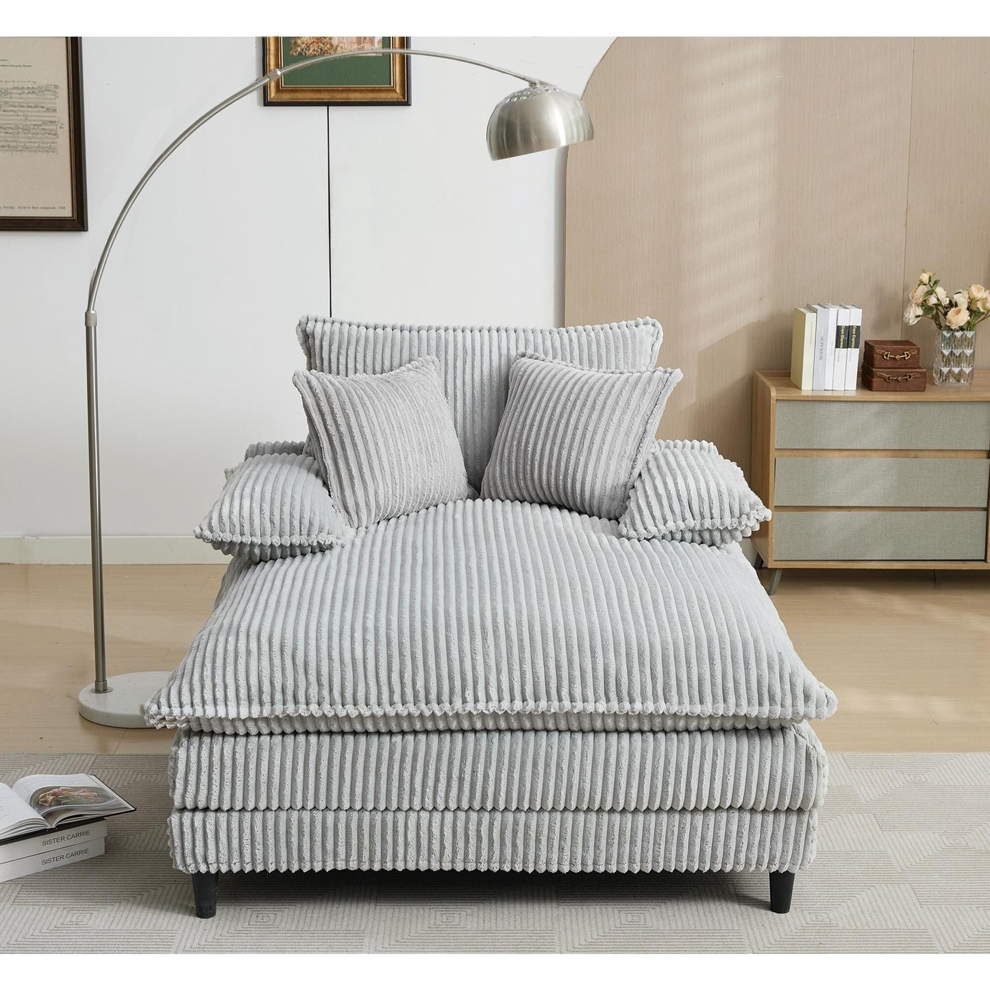 54.75 W Oversized Chaise Lounge Chair Fluffy Cushioned Sofa Bed with 2 Pillows