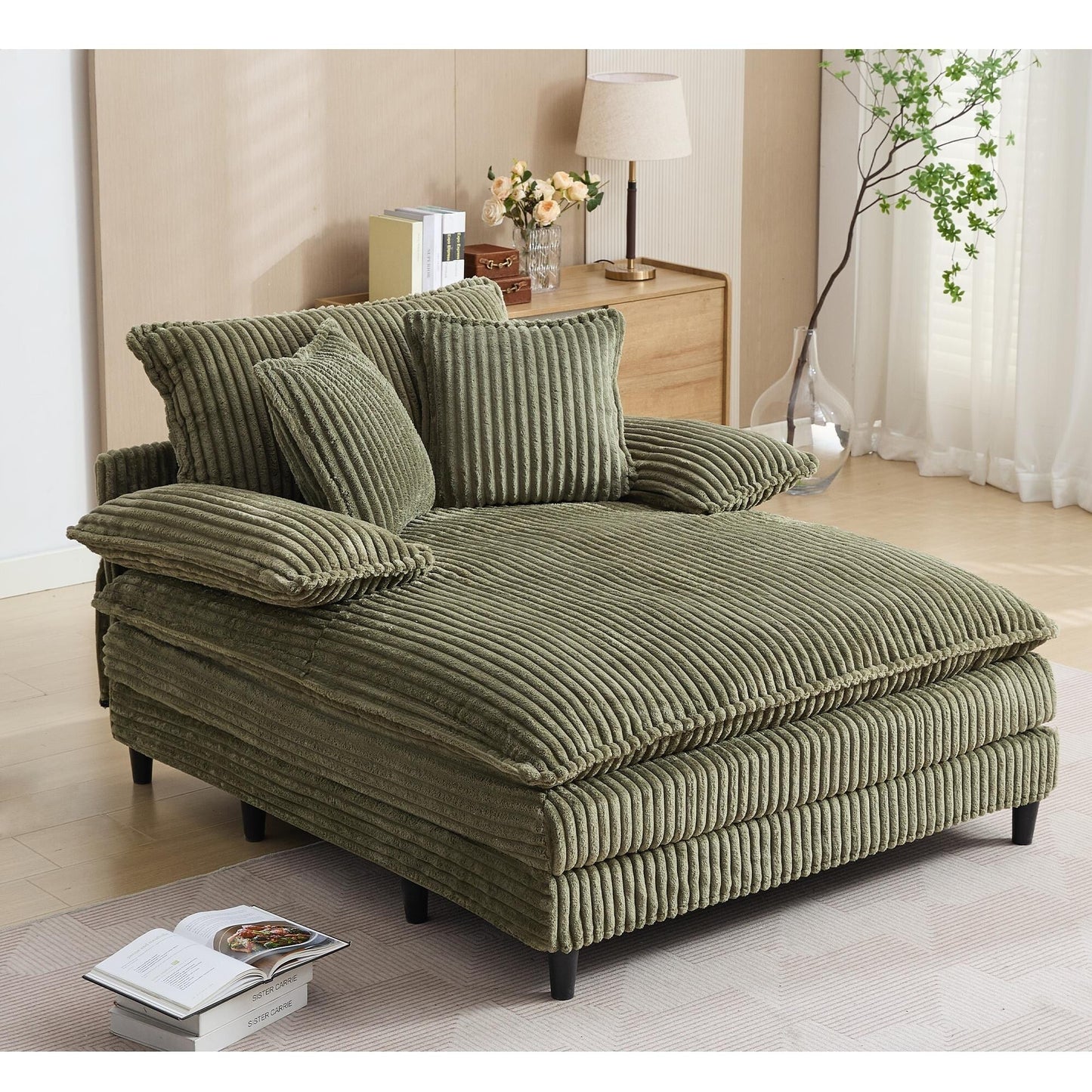 54.75 W Oversized Chaise Lounge Chair Fluffy Cushioned Sofa Bed with 2 Pillows