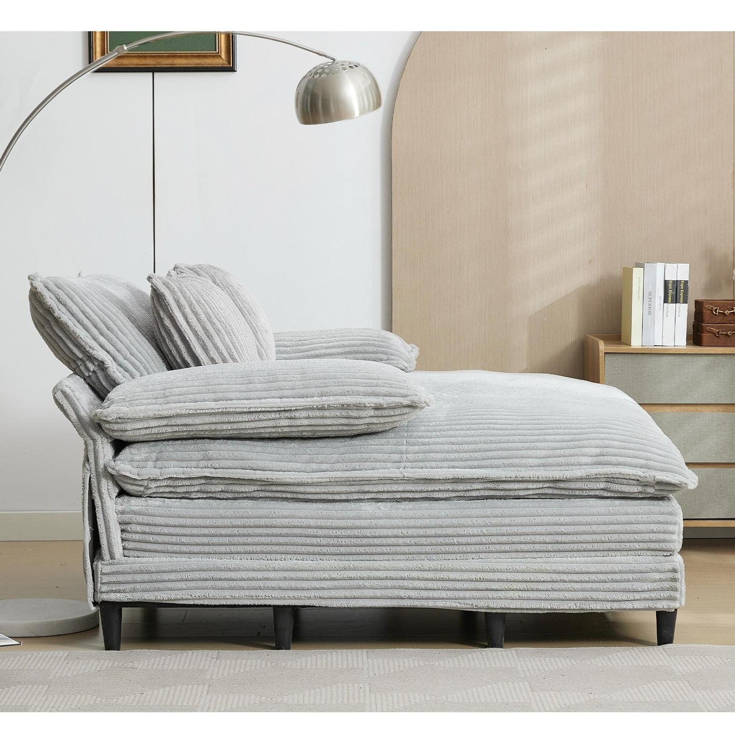 54.75 W Oversized Chaise Lounge Chair Fluffy Cushioned Sofa Bed with 2 Pillows