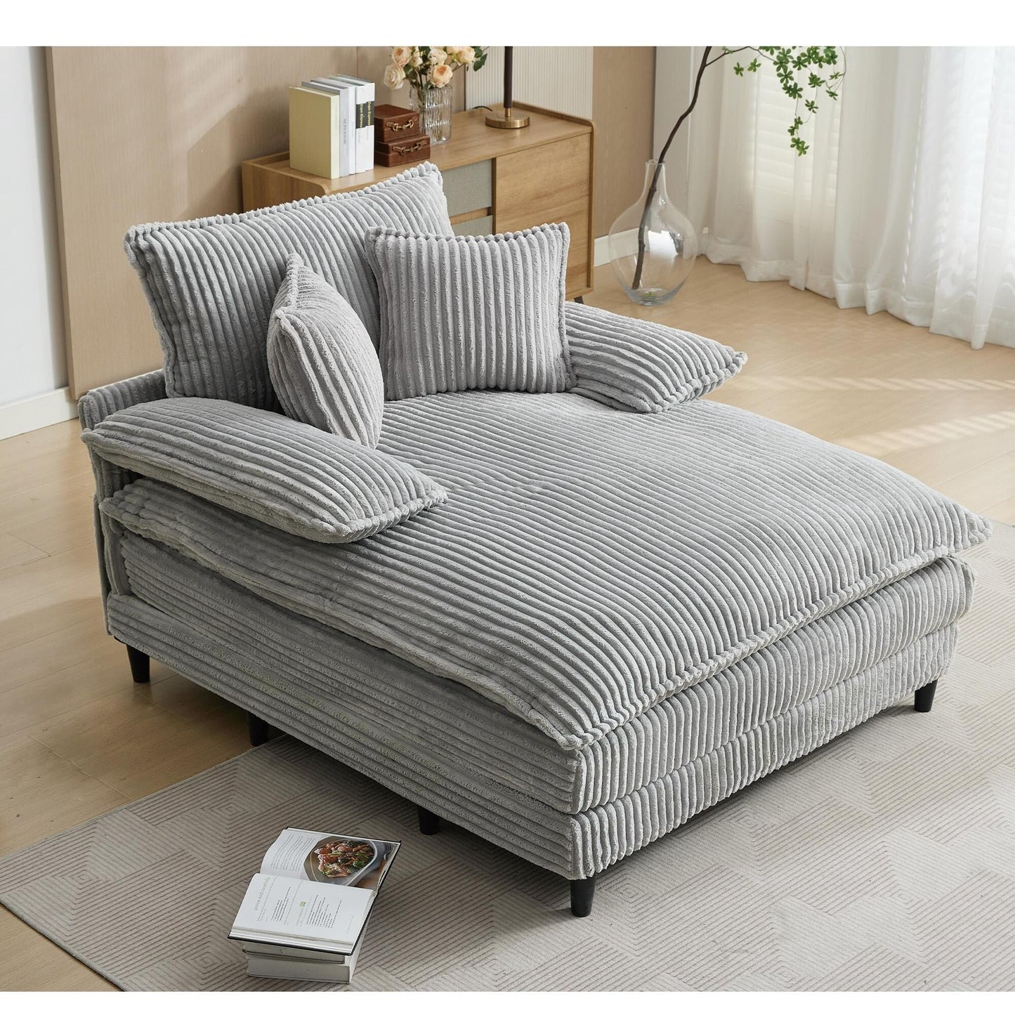 54.75 W Oversized Chaise Lounge Chair Fluffy Cushioned Sofa Bed with 2 Pillows