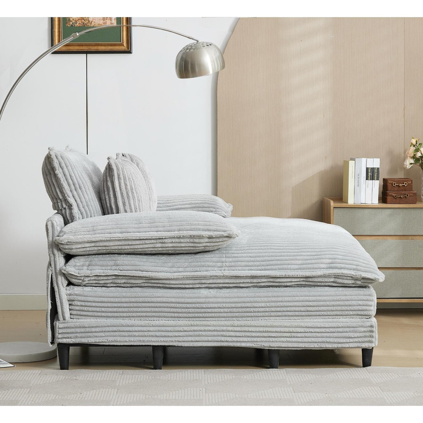 54.75 W Oversized Chaise Lounge Chair Fluffy Cushioned Sofa Bed with 2 Pillows