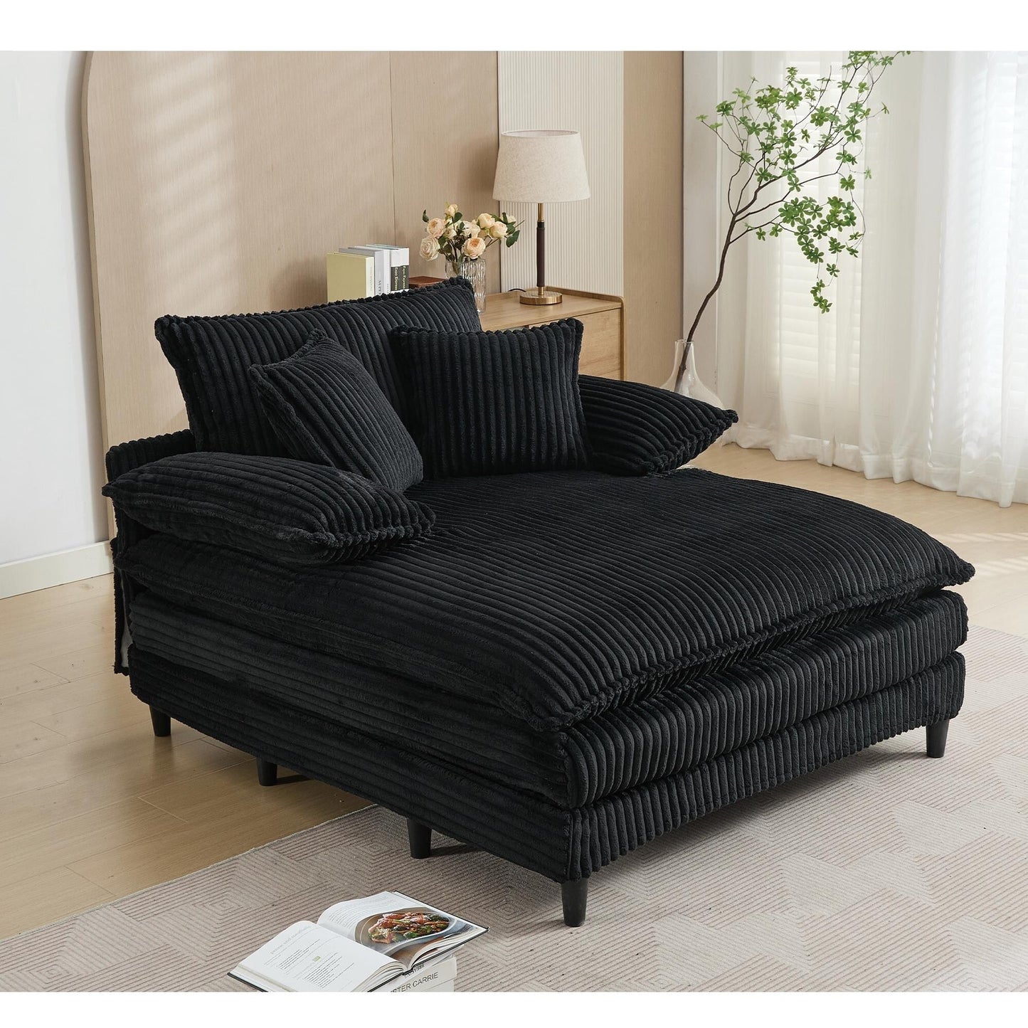 54.75 W Oversized Chaise Lounge Chair Fluffy Cushioned Sofa Bed with 2 Pillows
