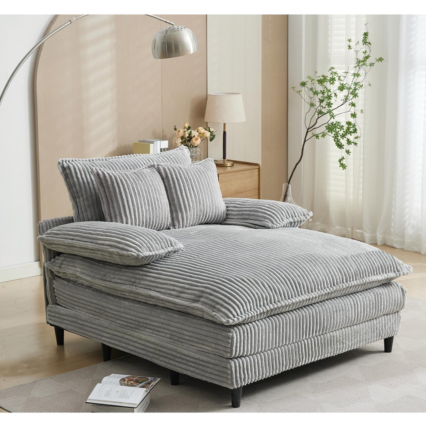 54.75 W Oversized Chaise Lounge Chair Fluffy Cushioned Sofa Bed with 2 Pillows
