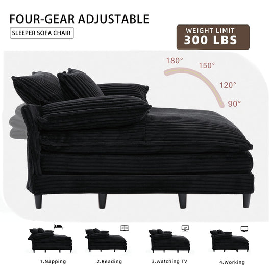 54.75 W Oversized Chaise Lounge Chair Fluffy Cushioned Sofa Bed with 2 Pillows
