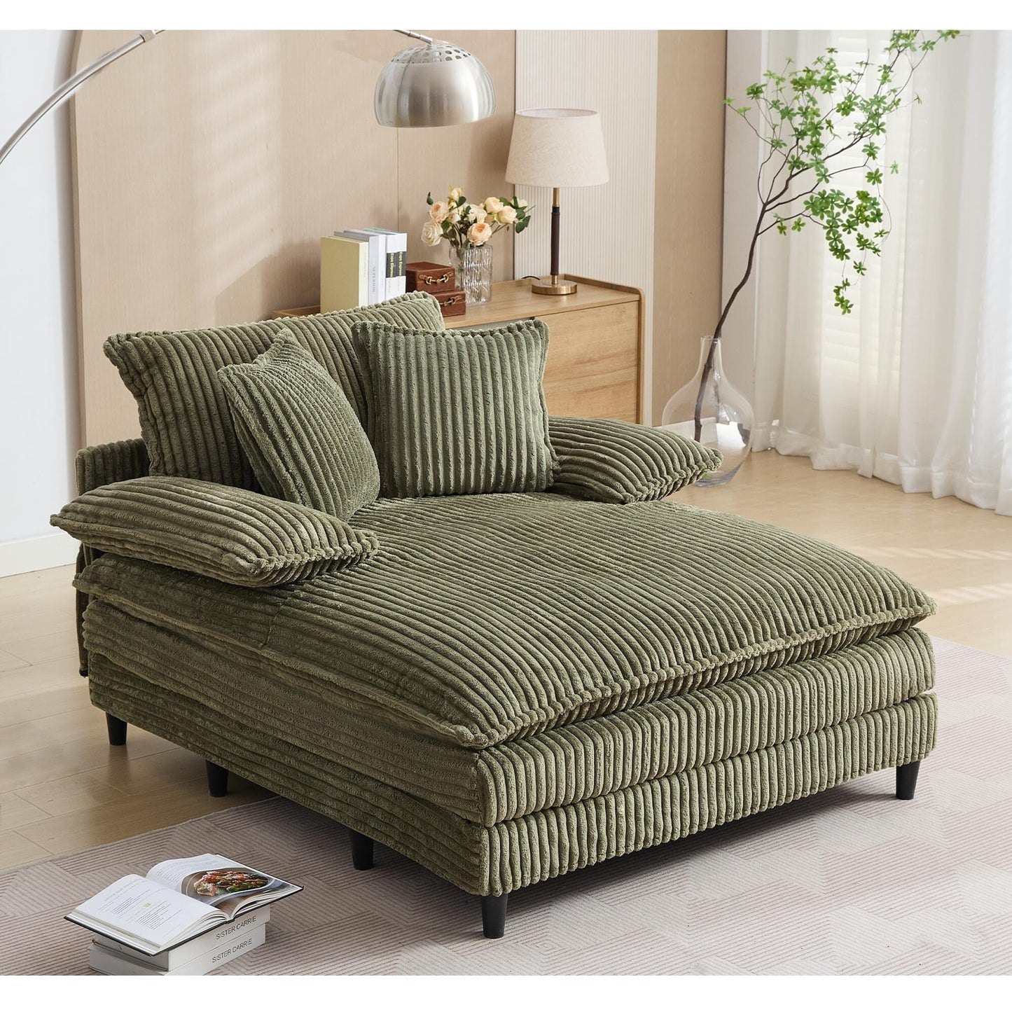 54.75 W Oversized Chaise Lounge Chair Fluffy Cushioned Sofa Bed with 2 Pillows