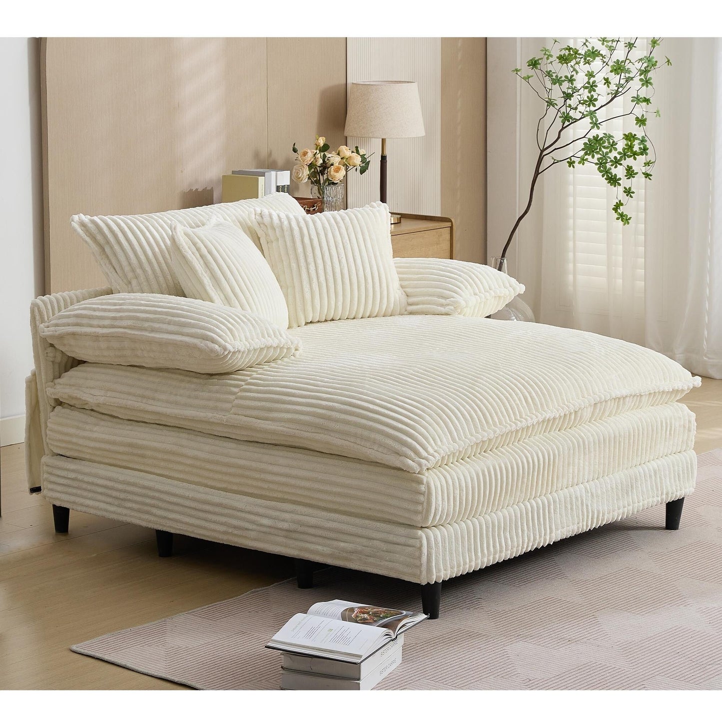 54.75 W Oversized Chaise Lounge Chair Fluffy Cushioned Sofa Bed with 2 Pillows