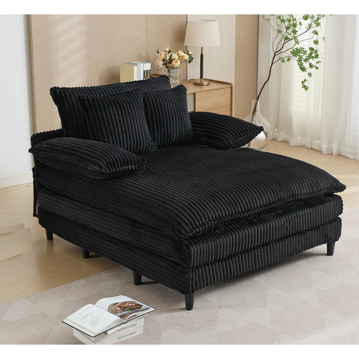54.75 W Oversized Chaise Lounge Chair Fluffy Cushioned Sofa Bed with 2 Pillows