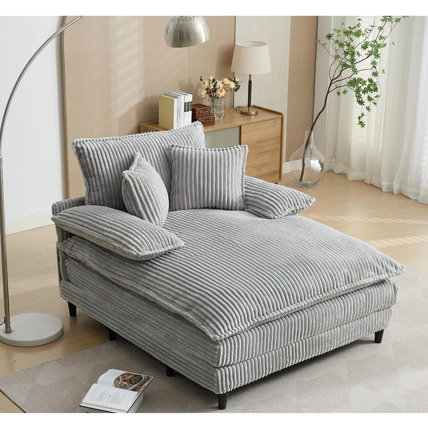 54.75 W Oversized Chaise Lounge Chair Fluffy Cushioned Sofa Bed with 2 Pillows