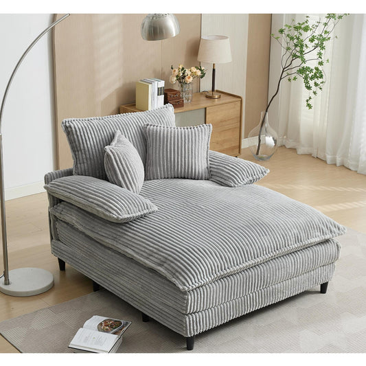 54.75 W Oversized Chaise Lounge Chair Fluffy Cushioned Sofa Bed with 2 Pillows