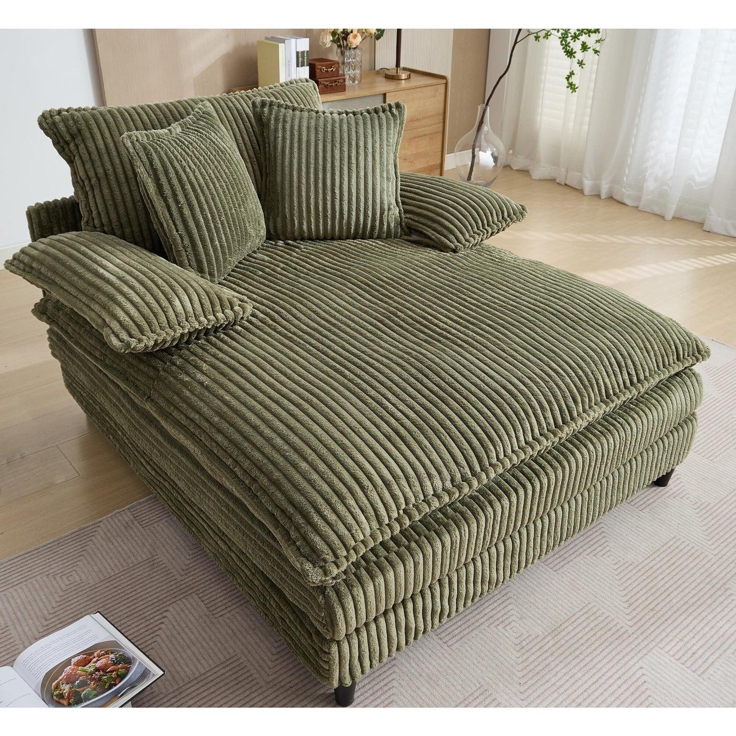 54.75 W Oversized Chaise Lounge Chair Fluffy Cushioned Sofa Bed with 2 Pillows