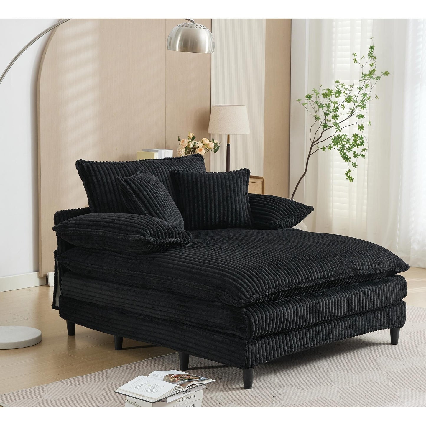 54.75 W Oversized Chaise Lounge Chair Fluffy Cushioned Sofa Bed with 2 Pillows