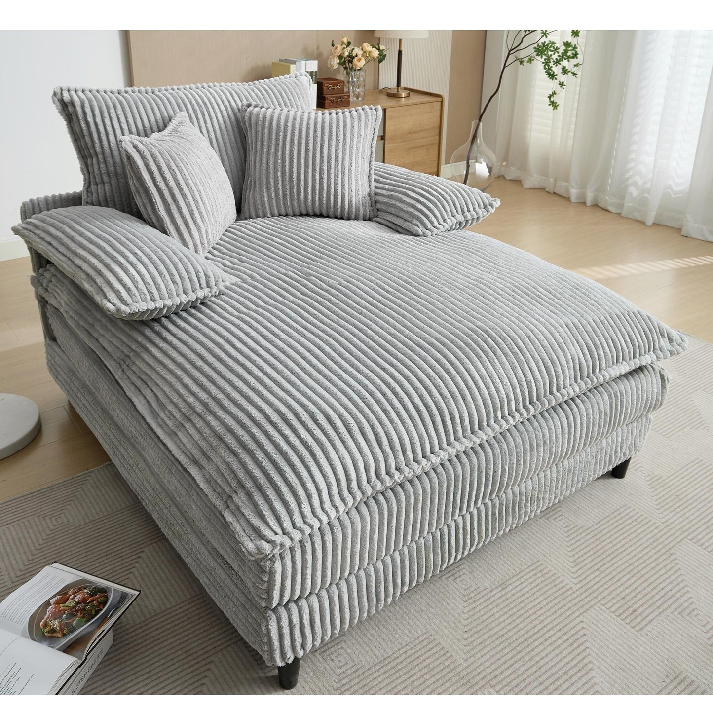54.75 W Oversized Chaise Lounge Chair Fluffy Cushioned Sofa Bed with 2 Pillows