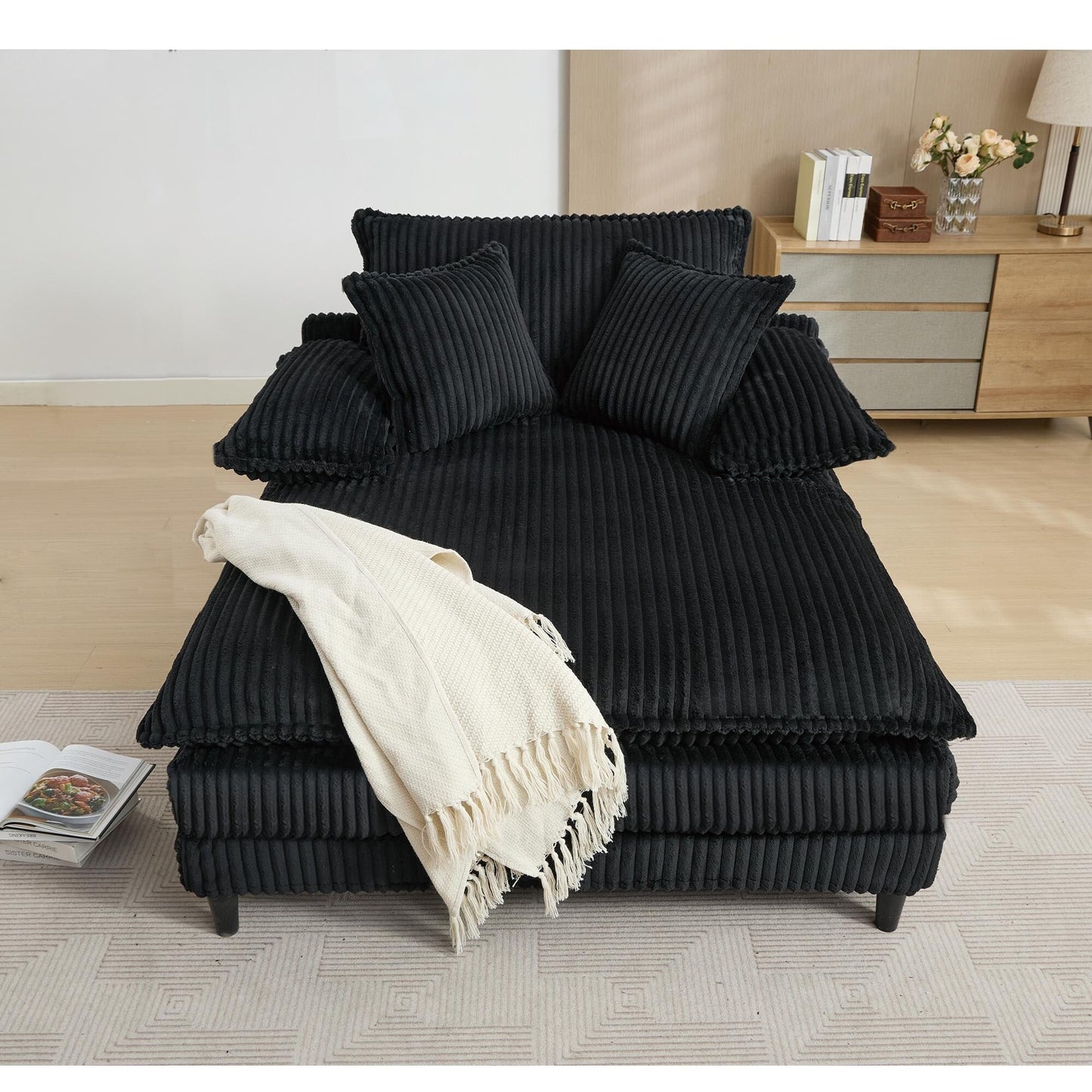 54.75 W Oversized Chaise Lounge Chair Fluffy Cushioned Sofa Bed with 2 Pillows
