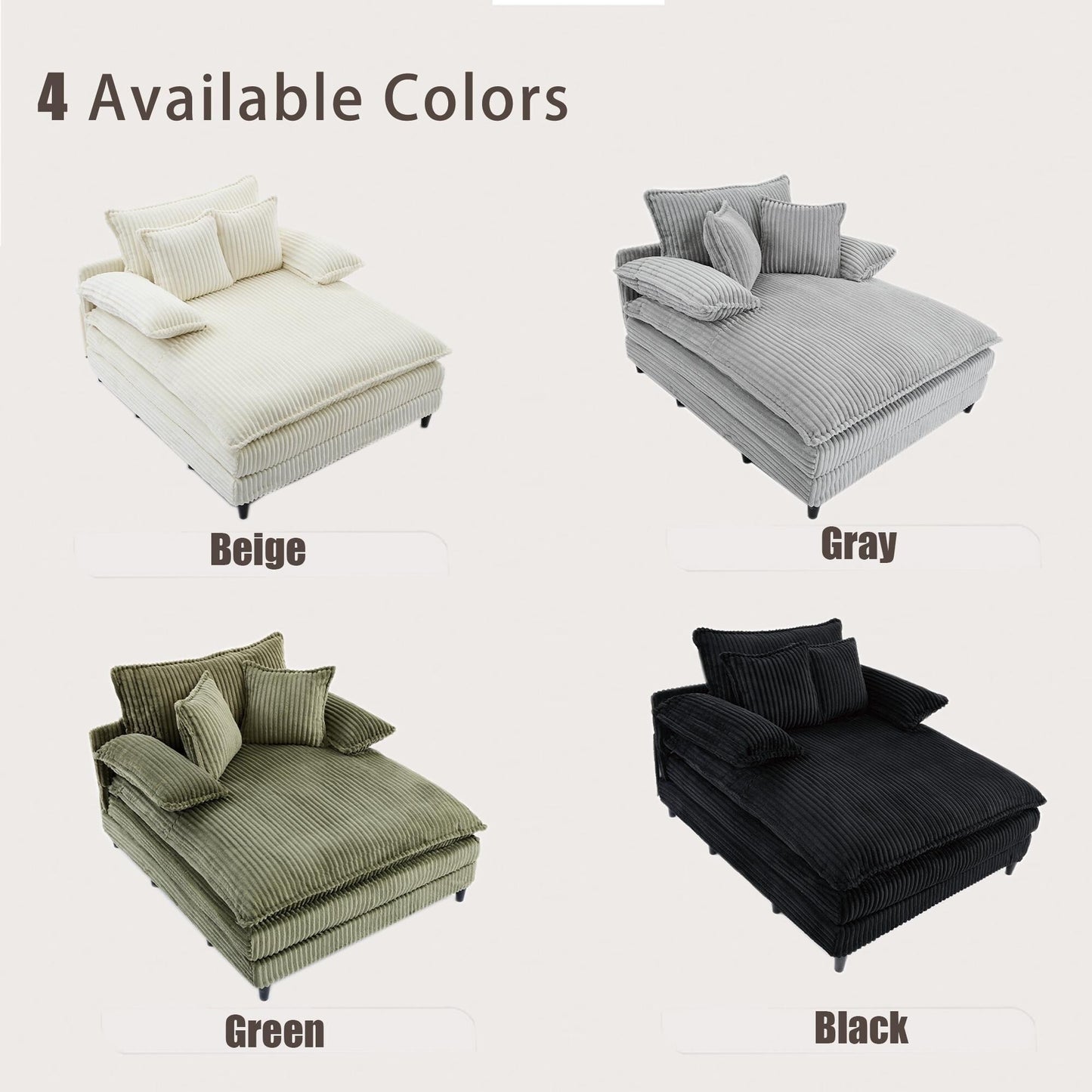 54.75 W Oversized Chaise Lounge Chair Fluffy Cushioned Sofa Bed with 2 Pillows