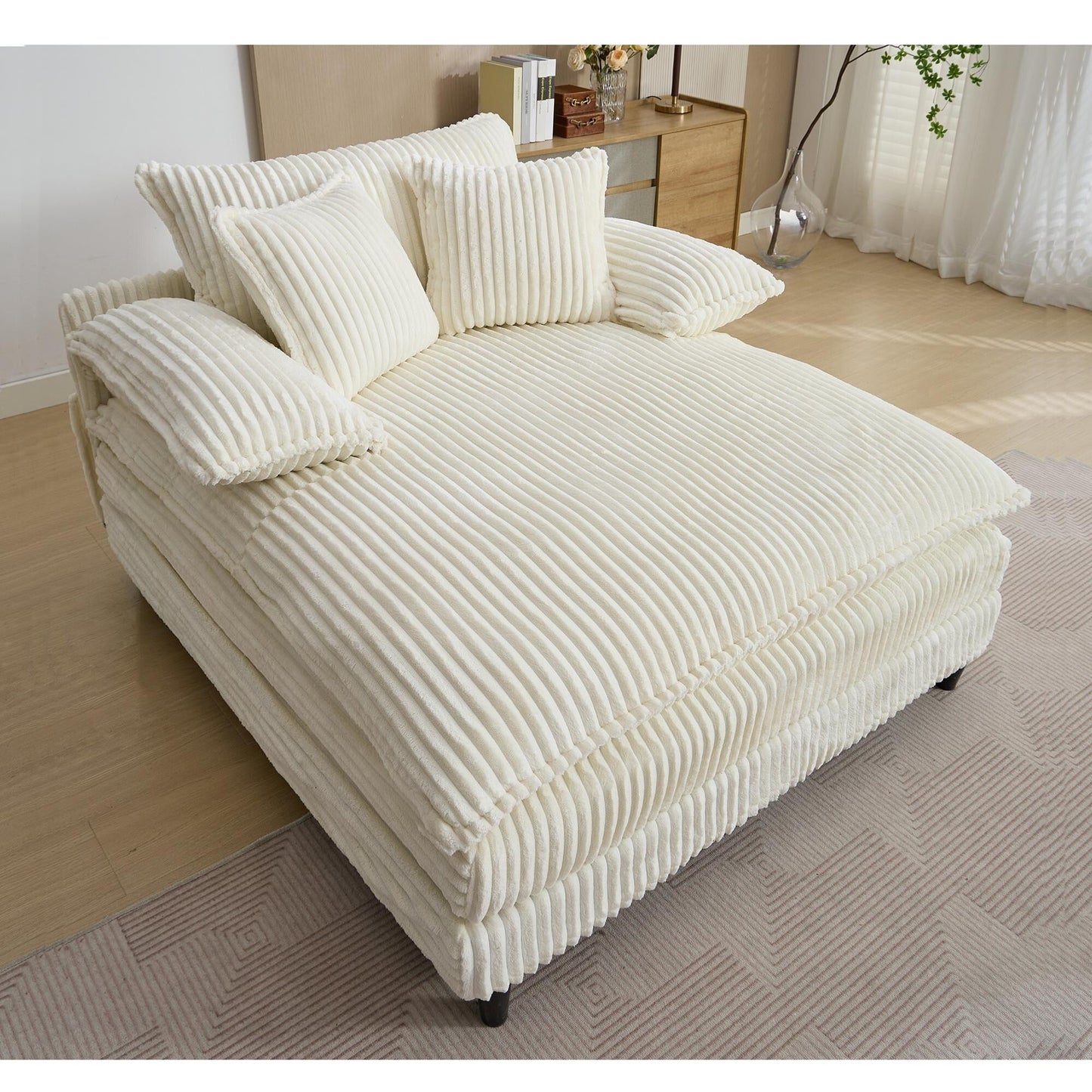 54.75 W Oversized Chaise Lounge Chair Fluffy Cushioned Sofa Bed with 2 Pillows