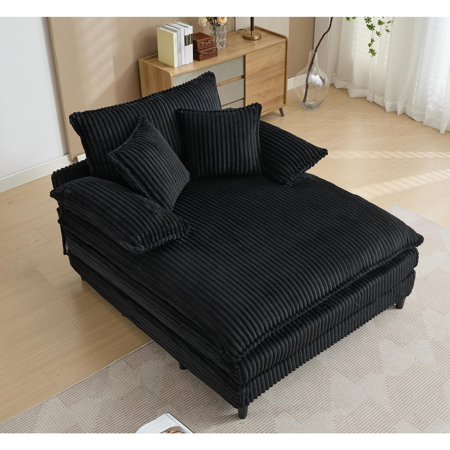 54.75 W Oversized Chaise Lounge Chair Fluffy Cushioned Sofa Bed with 2 Pillows
