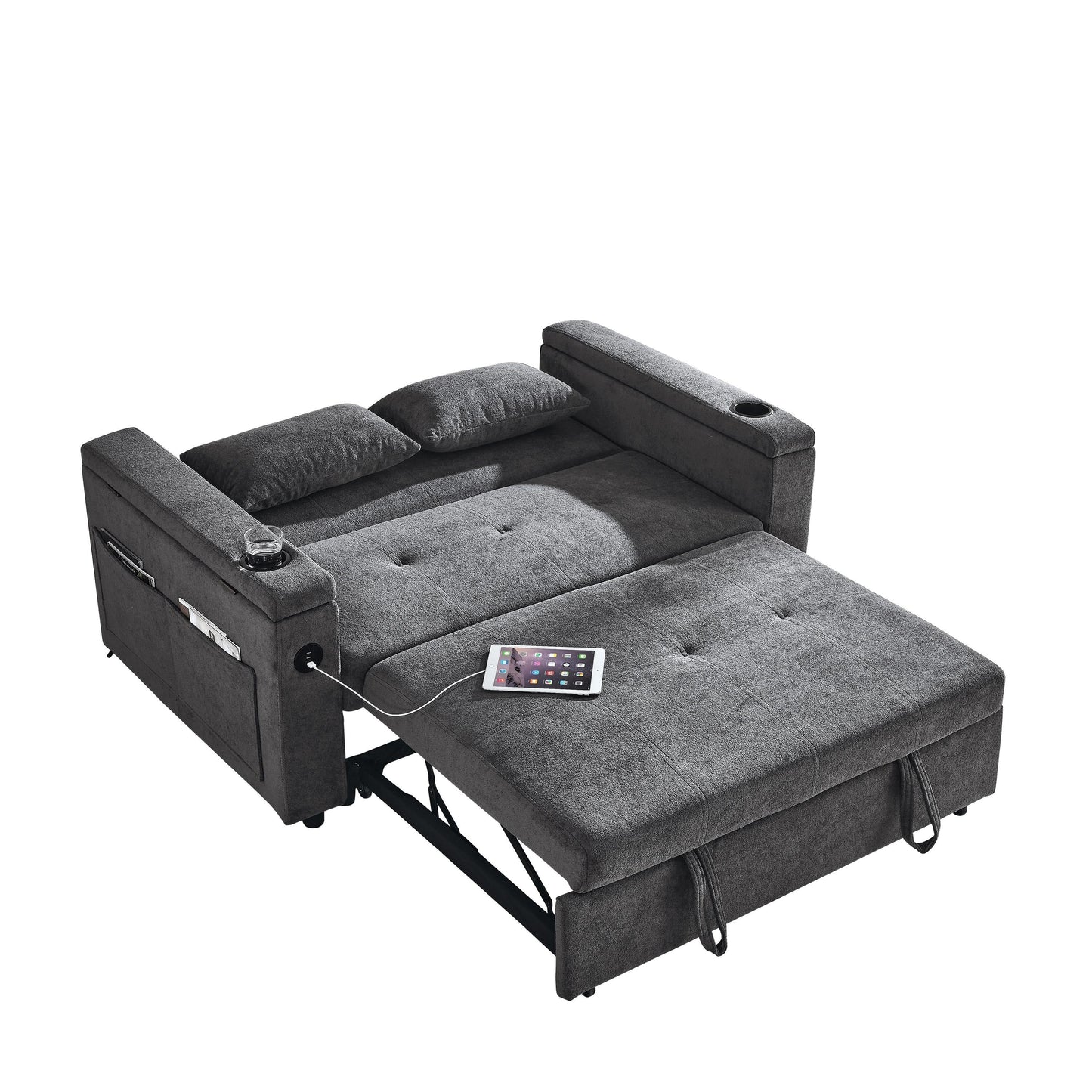 54 Pull-Out Sleeper Sofa Bed Double Seat Recliner Sofa Bed