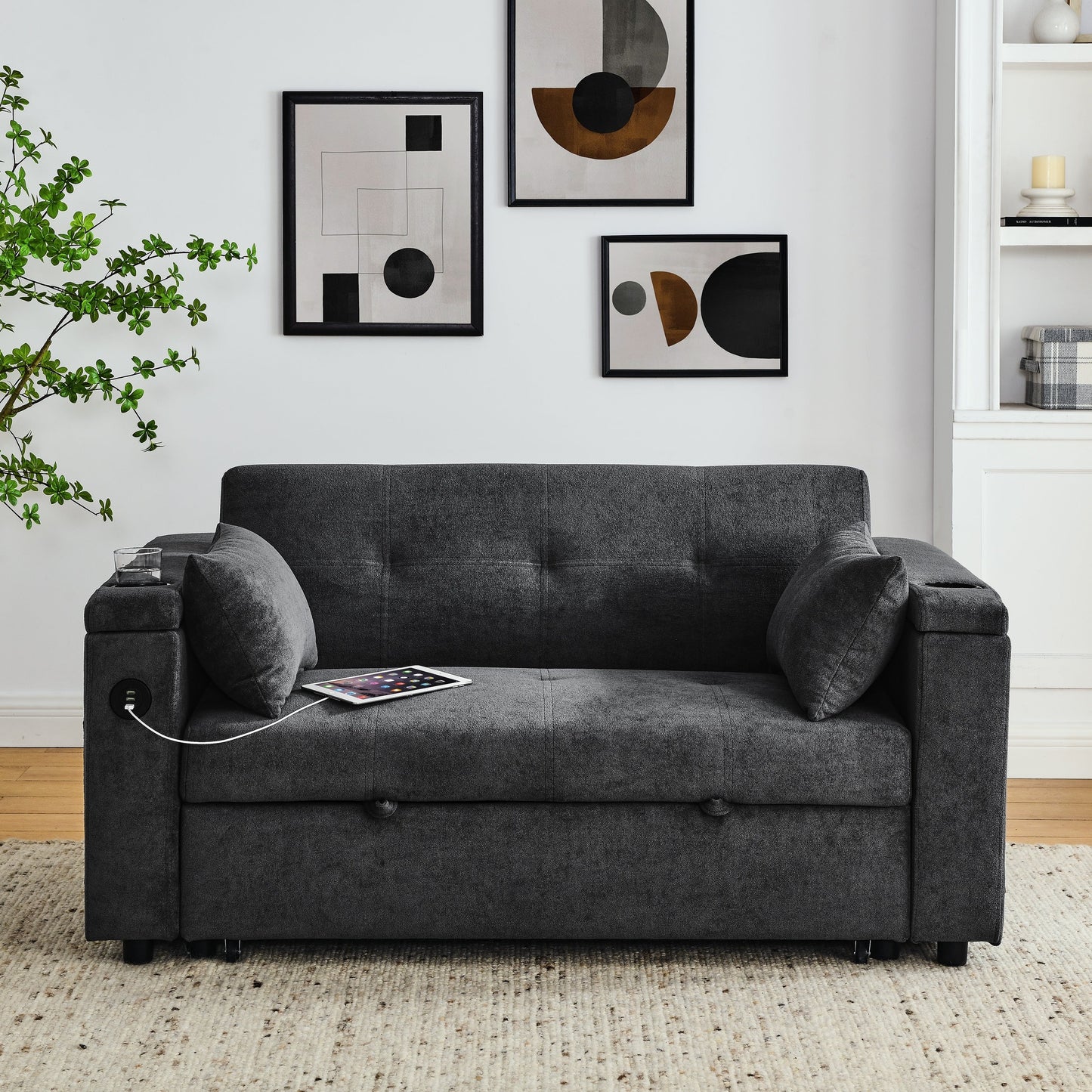 54 Pull-Out Sleeper Sofa Bed Double Seat Recliner Sofa Bed