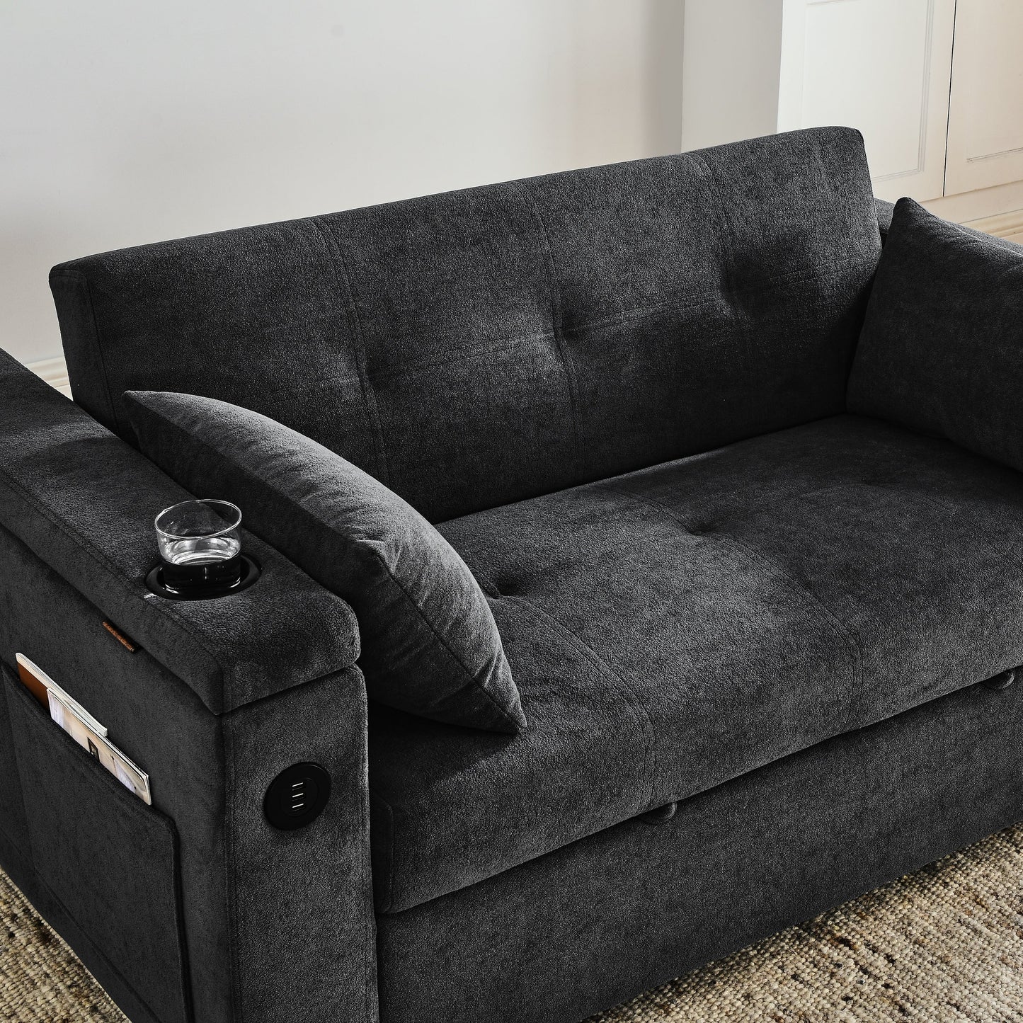 54 Pull-Out Sleeper Sofa Bed Double Seat Recliner Sofa Bed