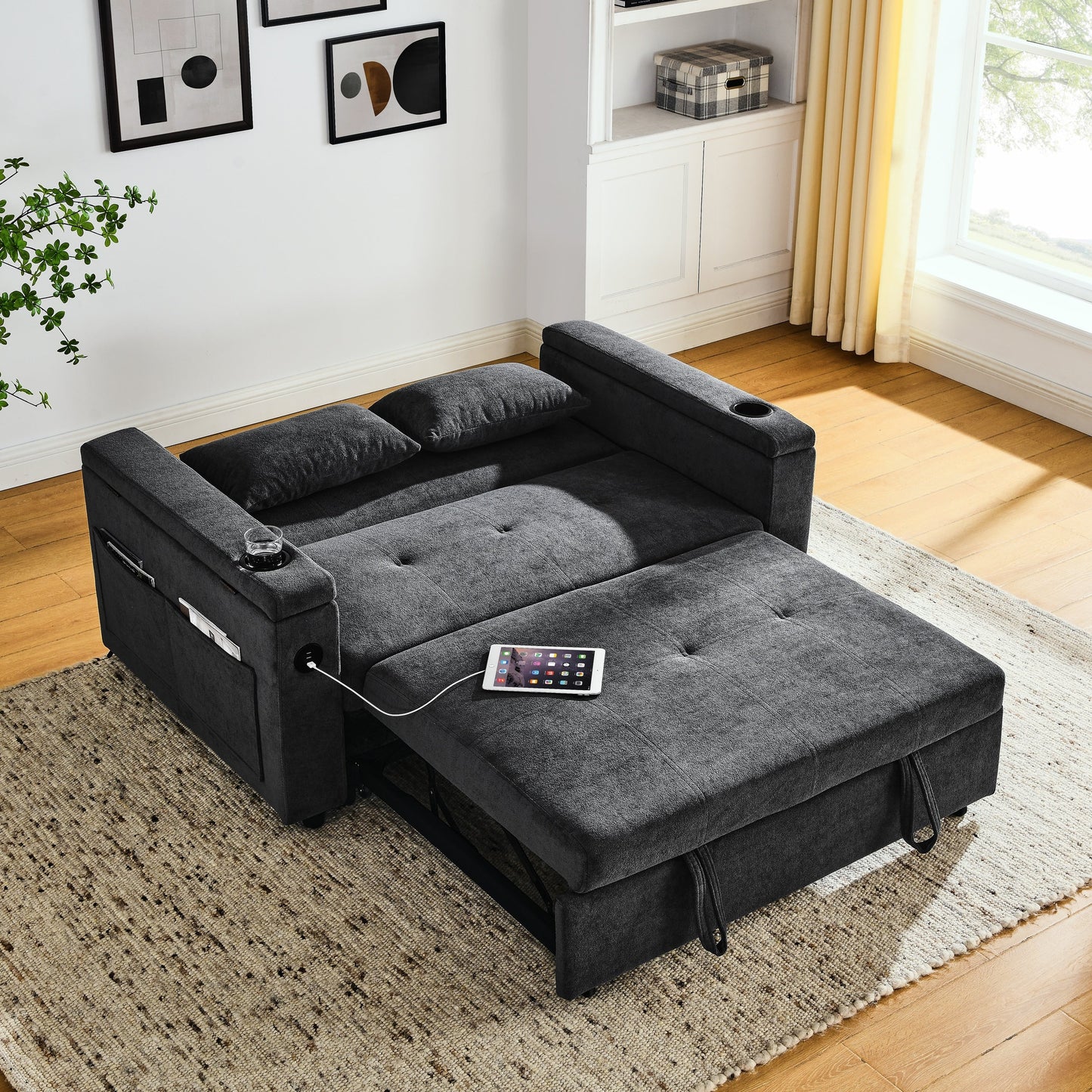 54 Pull-Out Sleeper Sofa Bed Double Seat Recliner Sofa Bed