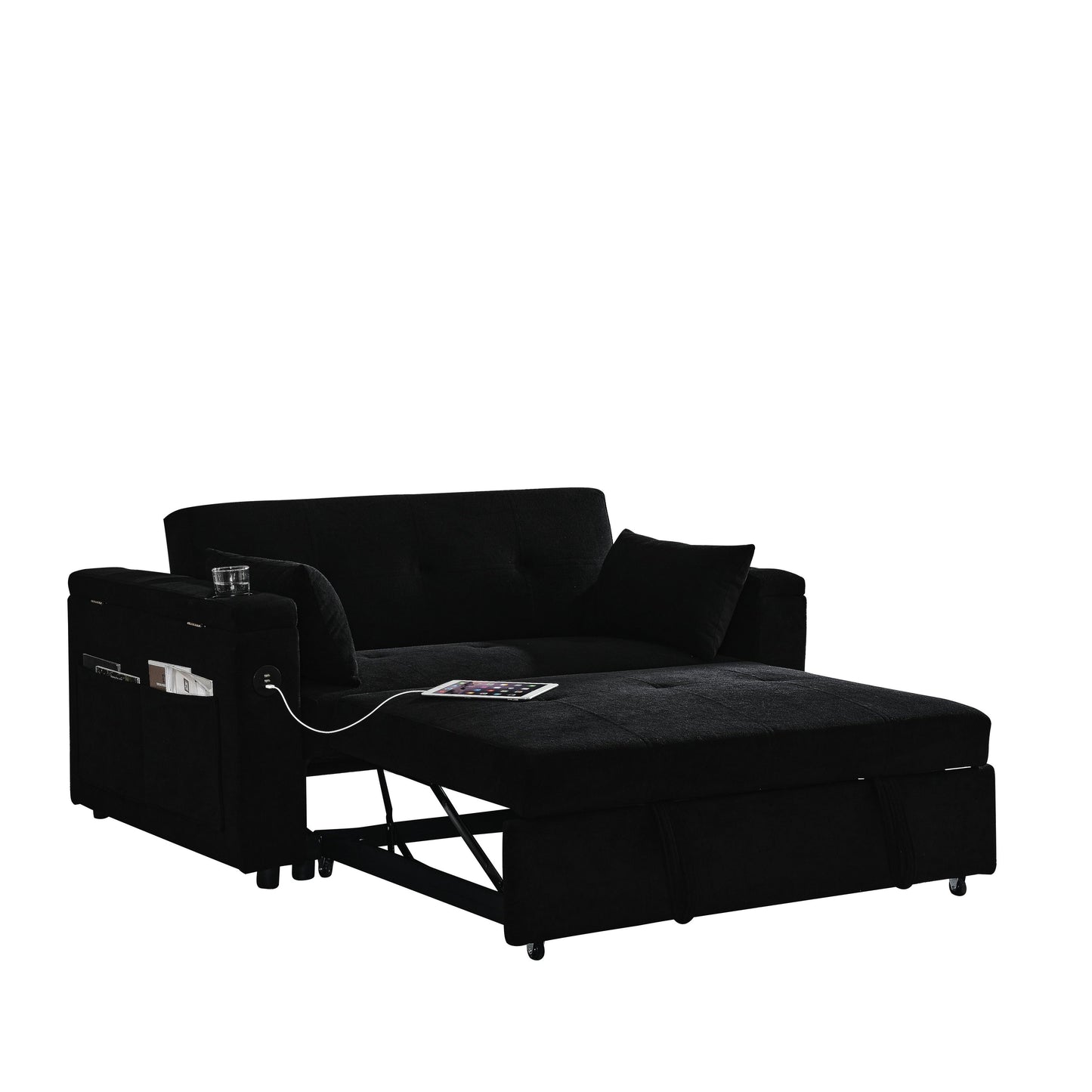 54 Pull-Out Sleeper Sofa Bed Double Seat Recliner Sofa Bed