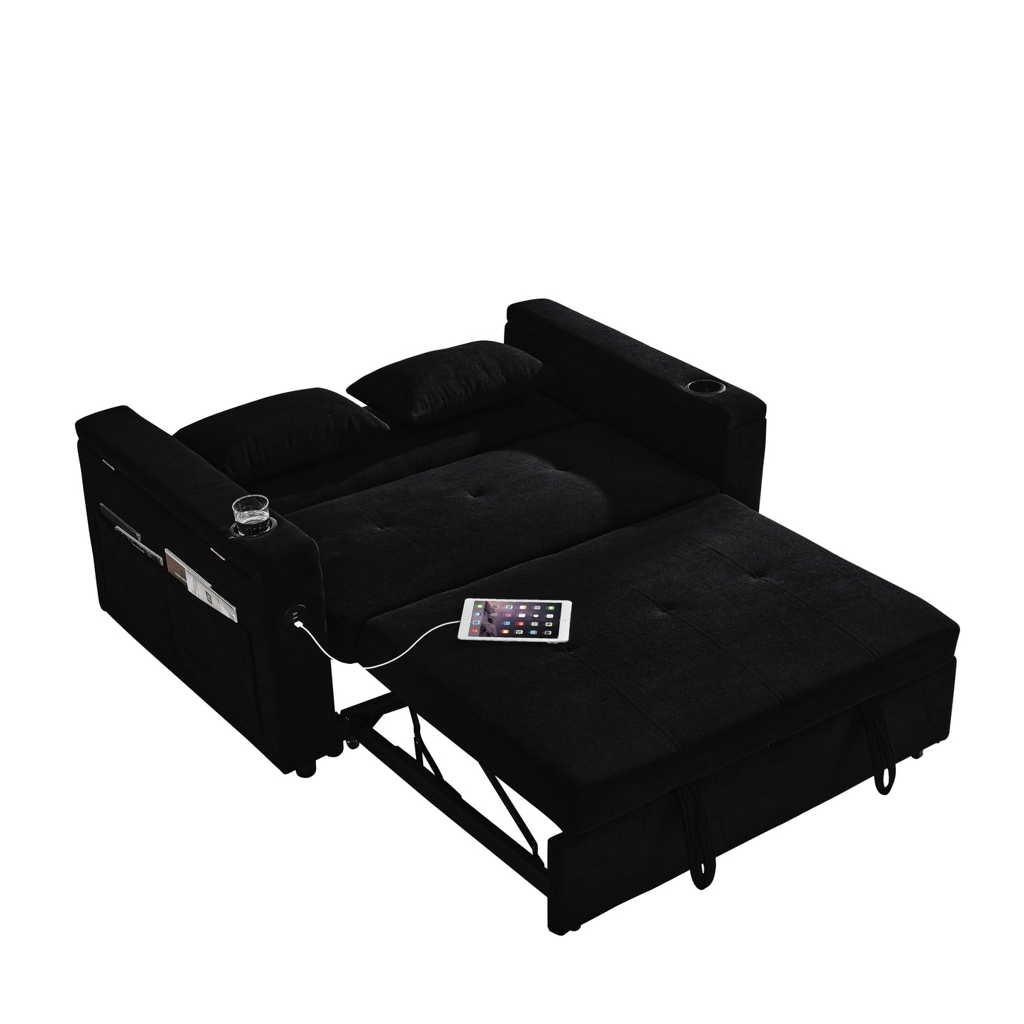 54 Pull-Out Sleeper Sofa Bed Double Seat Recliner Sofa Bed