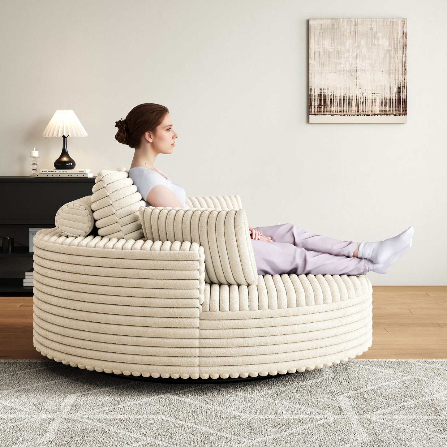 55L Corduroy Chenille Foam Single Swivel Chair, Fluffy Modern Sleeper, 360 Degree Swivel Chair, Lounge and Projection Room