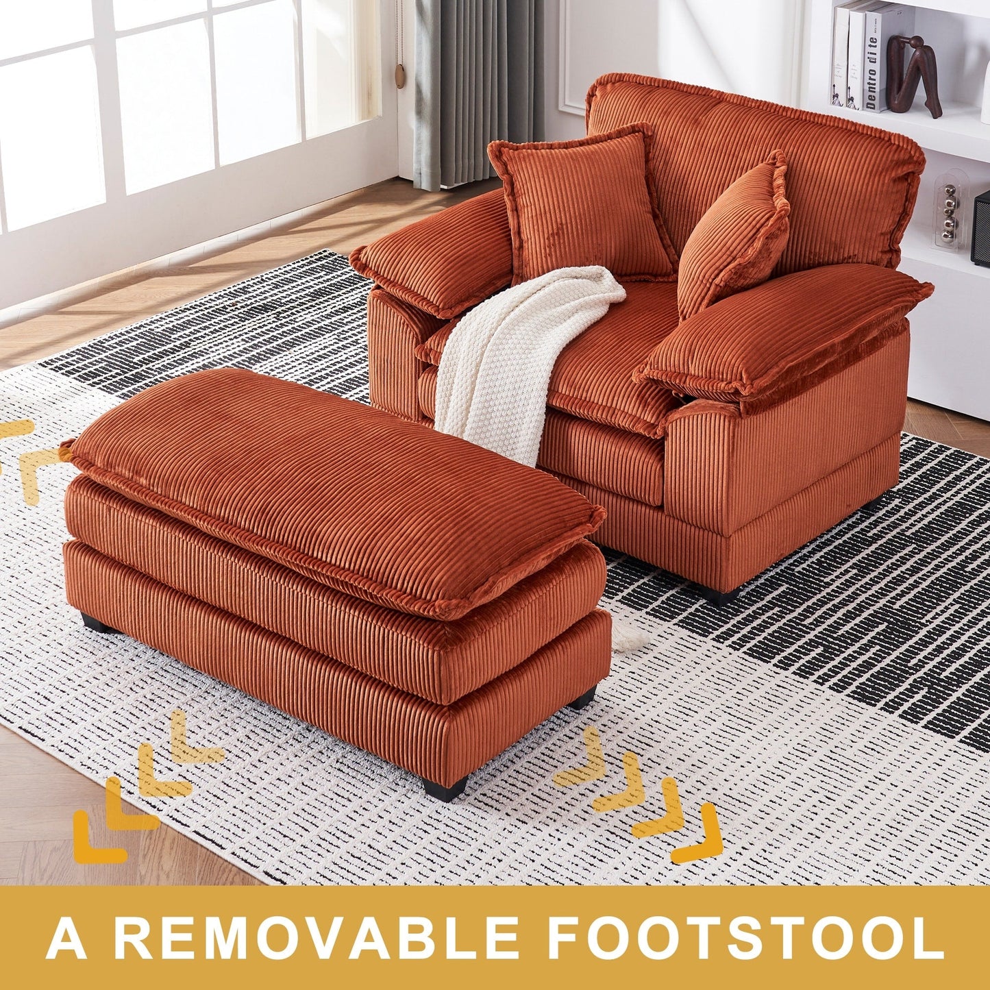 56.9 W Oversized Chair with Ottoman, Reading Chair for Bedroom, Lazy Sofa Bed, Modern Over Sized Single Recliner Couch
