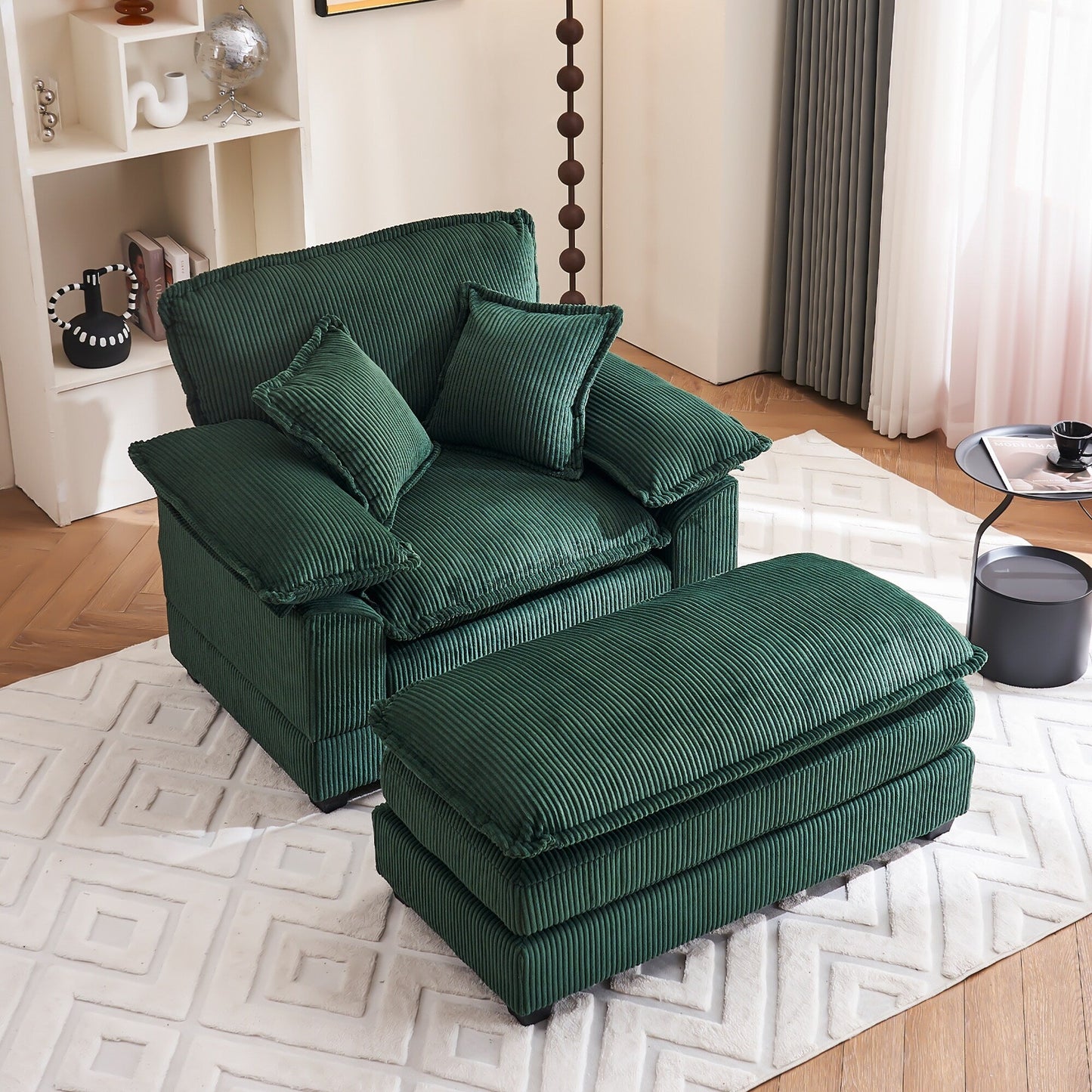 56.9 W Oversized Chair with Ottoman, Reading Chair for Bedroom, Lazy Sofa Bed, Modern Over Sized Single Recliner Couch