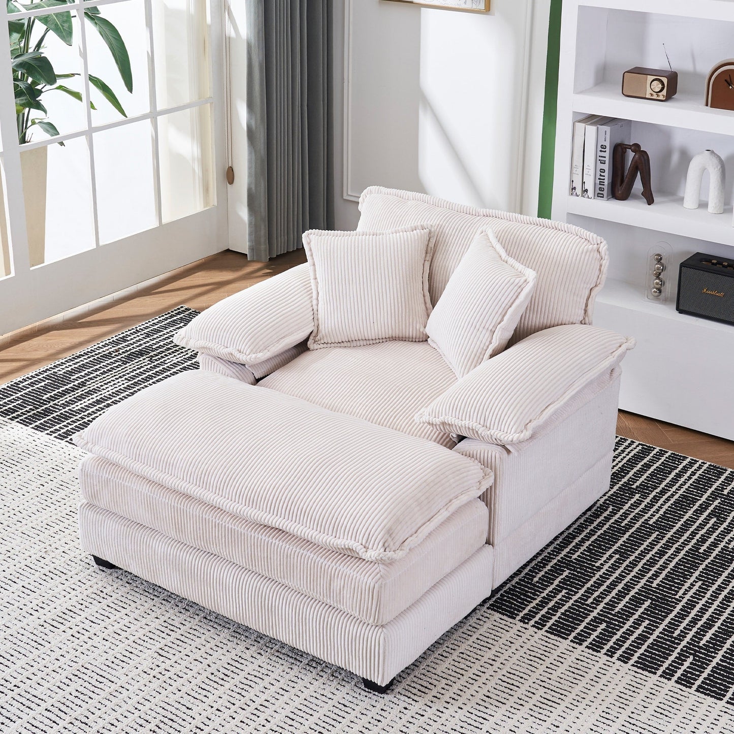 56.9 W Oversized Chair with Ottoman, Reading Chair for Bedroom, Lazy Sofa Bed, Modern Over Sized Single Recliner Couch