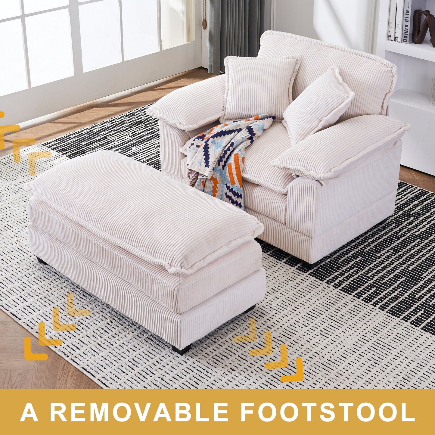 56.9 W Oversized Chair with Ottoman, Reading Chair for Bedroom, Lazy Sofa Bed, Modern Over Sized Single Recliner Couch