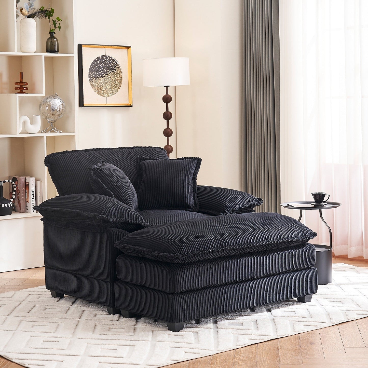 56.9 W Oversized Chair with Ottoman, Reading Chair for Bedroom, Lazy Sofa Bed, Modern Over Sized Single Recliner Couch